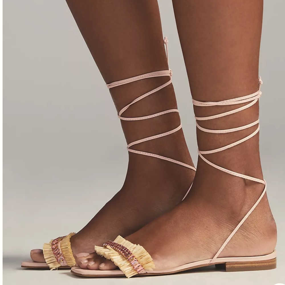 NWT Anthropologie Embellished Tie Up Sandals